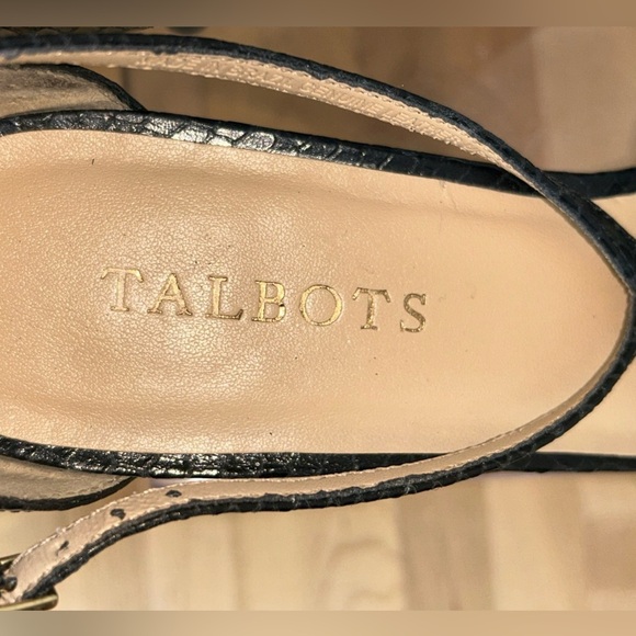 Talbots Lana Strappy Ankle Strap Black Leather Snake Skin 3 Inch Heel Size 9 - Picture 7 of 10